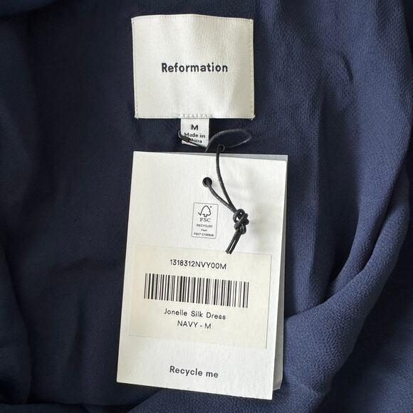 Reformation Jonelle Silk Dress Navy - Picture 10 of 12